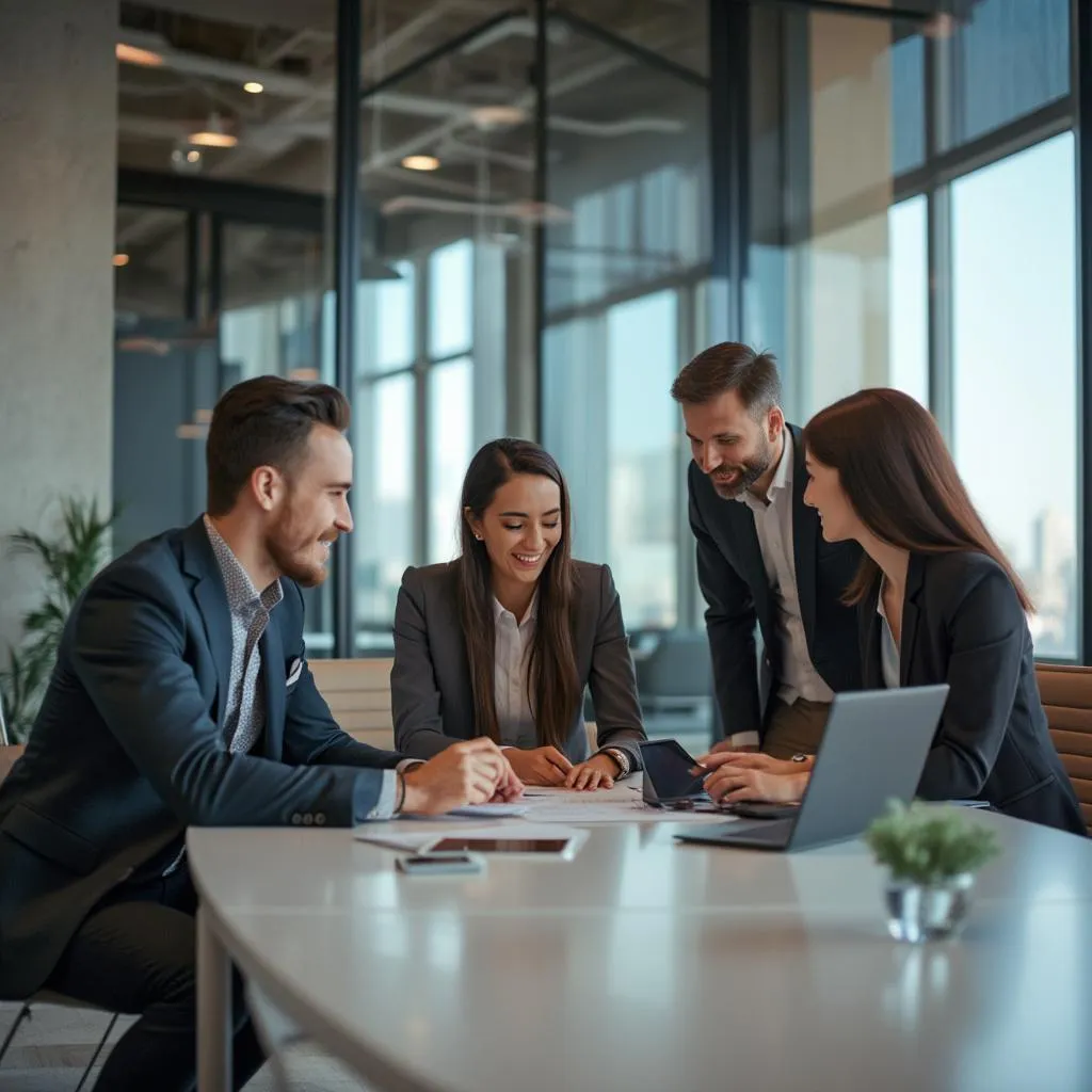 Equipo de consultores en reunión estratégica