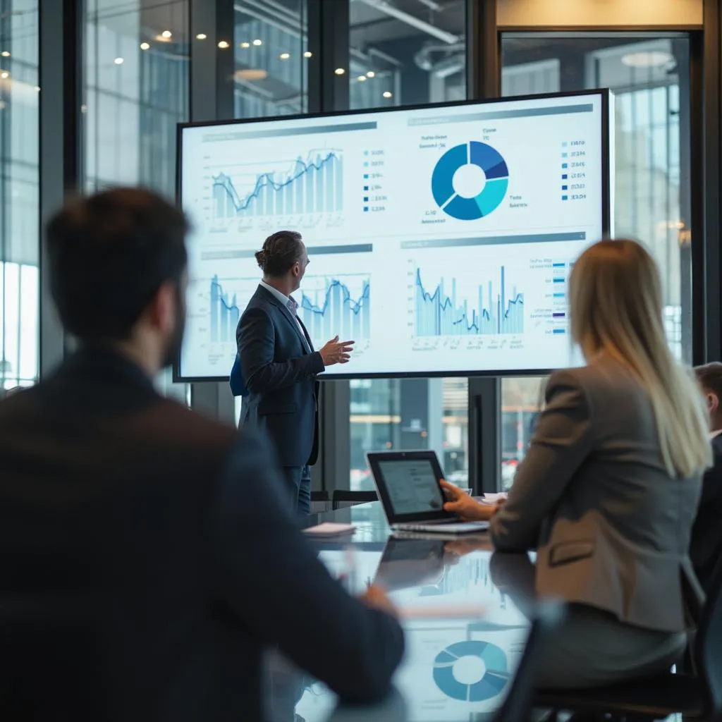 Consultor presentando análisis de datos